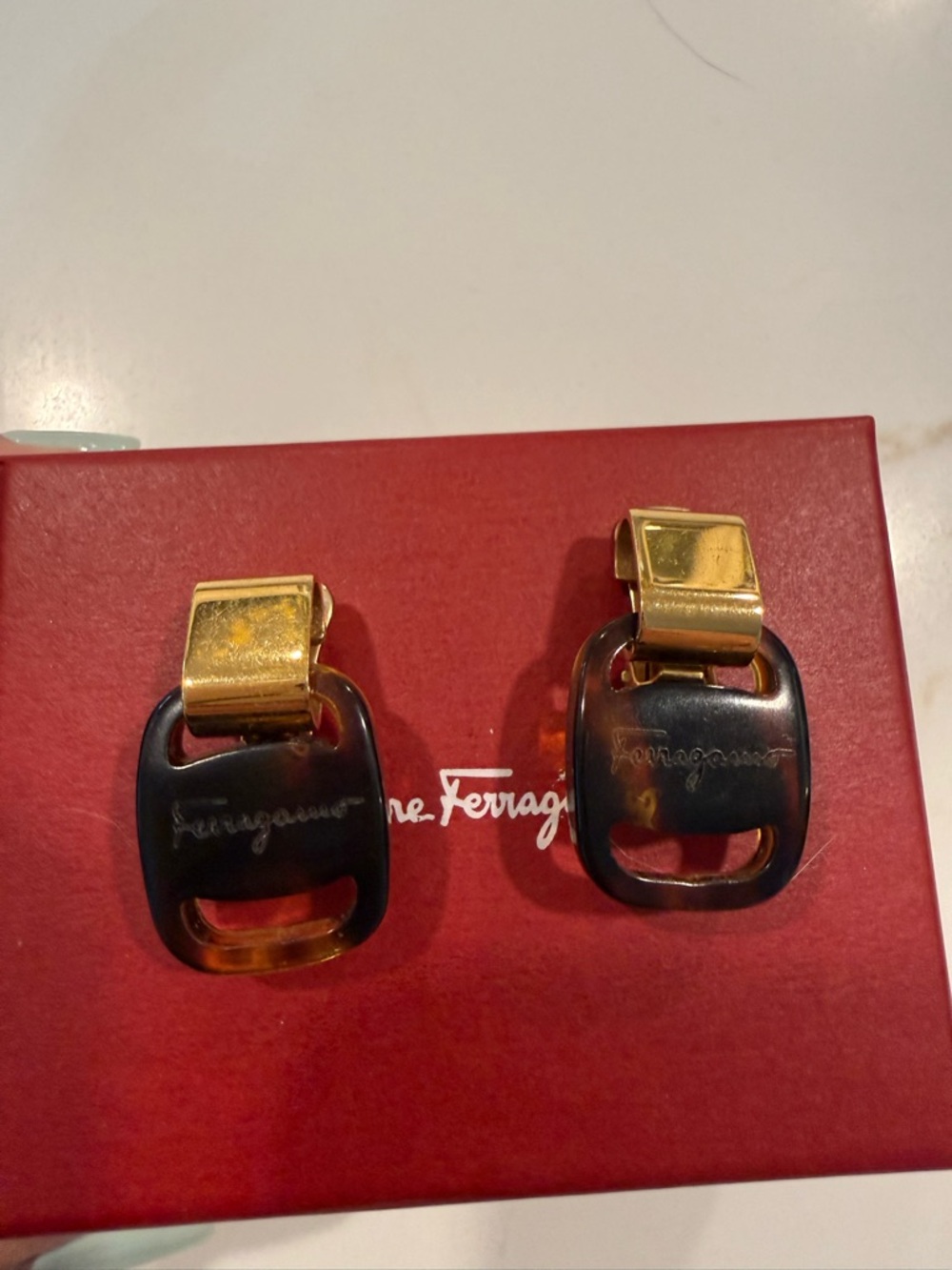 Ferragamo Gold and Tortoiseshell Clip-On Earrings